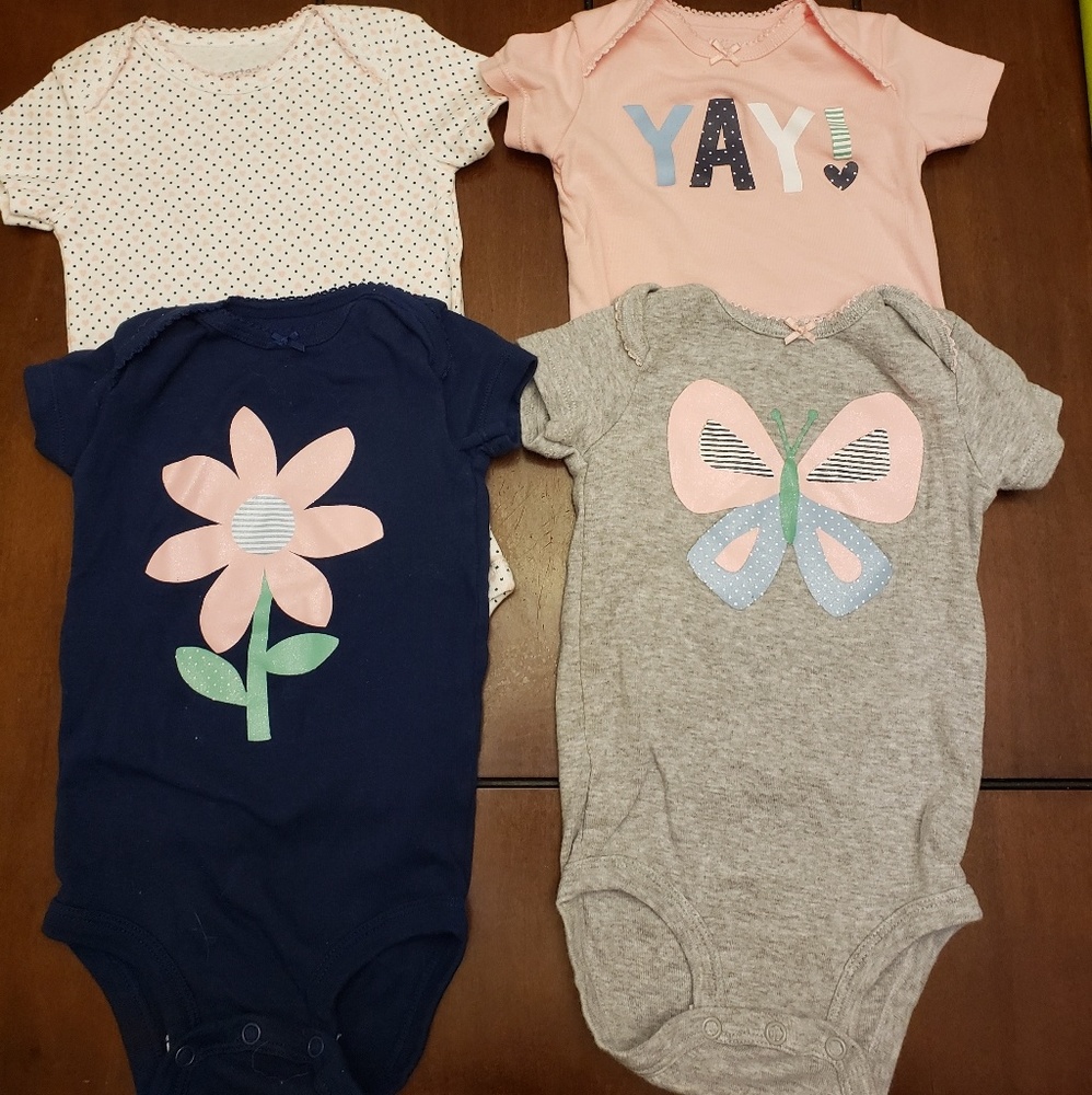 Carter's Four Baby Girl Pink and Navy Onies